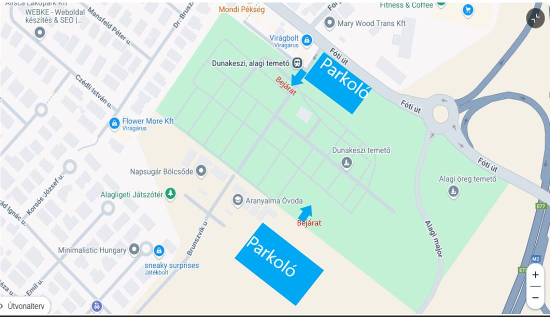 temető kész parkolási térkép az alagi temetőnél